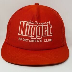 Vintage 80s Nugget Sportsmens Club Trucker Hat Baseball Cap Reno Snapback Orange